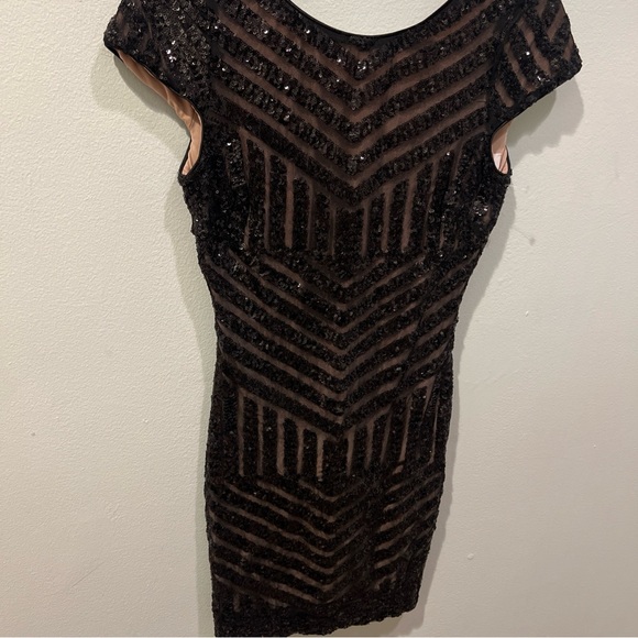 Dress The Population Women's Black Tabitha Sequin Cocktail Bodycon Dress Size M - Picture 6 of 10